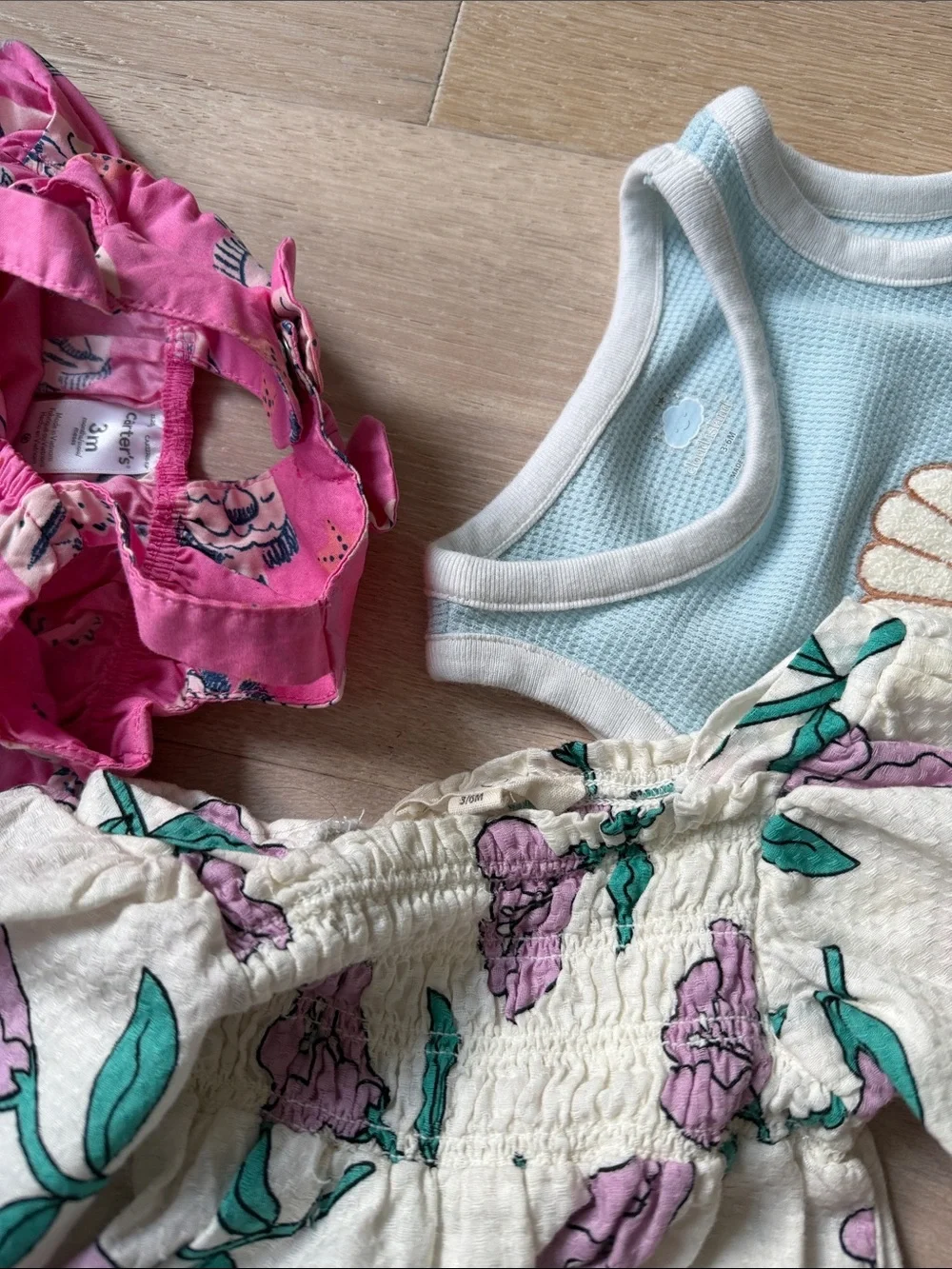 Bundle Baby Girl Summer Rompers Floral, Striped, Shell Pink Prints 3-6 m carters